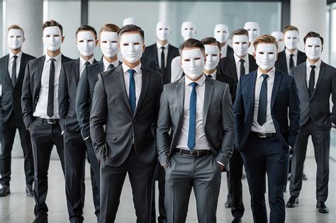 Grupo De Hombres De Negocios Con M Scaras Blancas Foto Premium