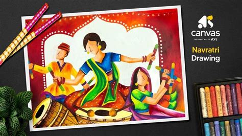 Navratri drawing oil pastel | Garba dance drawing | Rang Canvas ...