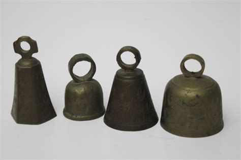 Lot Of Vintage Bells Of Sarna Bells Etched Solid Brass Prayer Bells