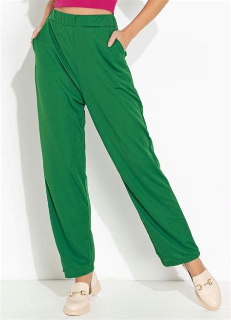 Calça Verde Bandeira Bolsos Funcionais Moda Pop