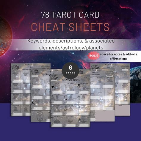 Tarot Card Cheat Sheet Tarot Reference Sheet Tarot Reference Etsy In