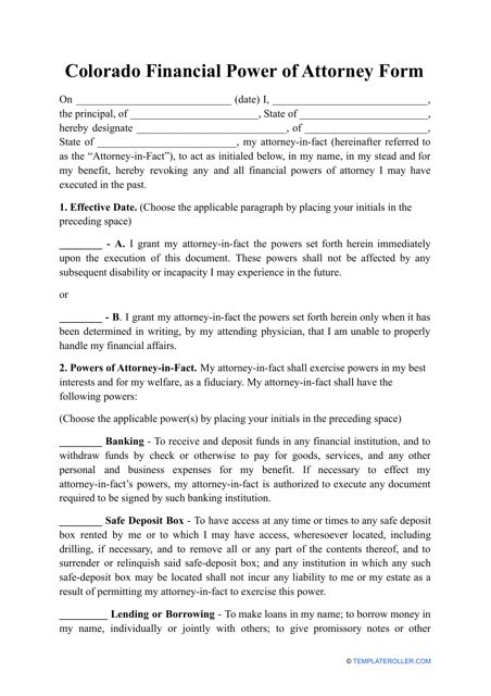 Colorado Financial Power Of Attorney Form Fill Out Sign Online And