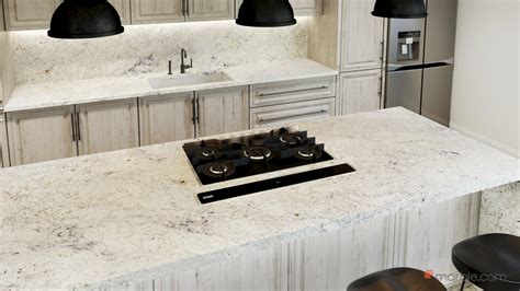 Cool White Kitchen With Bianco Romano Granite