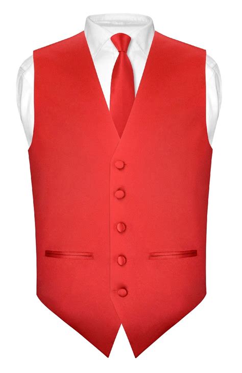 Slim Fit Red Vest Mens Solid Color Dress Vest Necktie Hanky Set