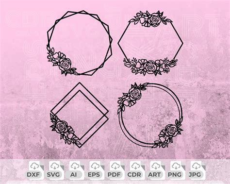 Floral Wreath Svg Circle Frame Png Wedding Wreath Svg Etsy