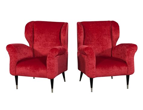 Mid Century Modern Plush Red Lounge Chairs - Carrocel Fine Furniture