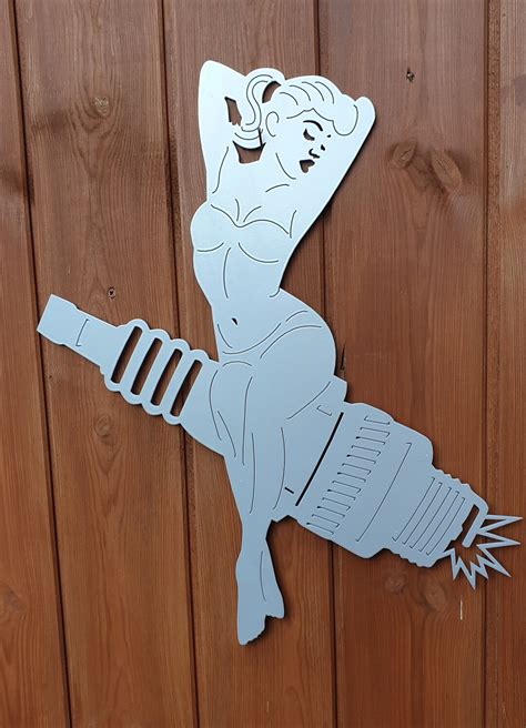 Sexy Lady On A Sparkplug Metal Wall Art Design Made From 2mm Steel And Powder Coated Wall Decor