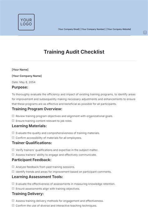 Free Training Checklist Templates Editable And Printable