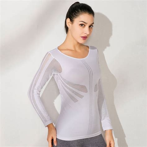 Yoga Tops With Mesh Sportswear Women Long Sleeve Workout Top