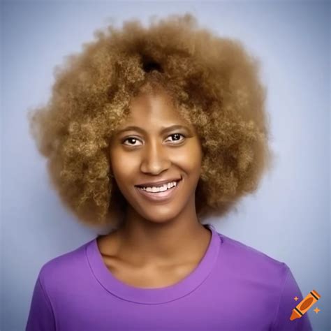 Tolai Woman With Blond Afro Hair Wearing A Purple T Shirt On Craiyon