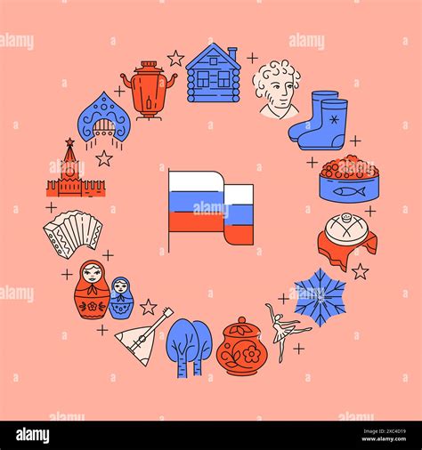 Round poster with Russian national symbols. Vector illustration Stock ...