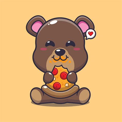 Bear Eating Pizza Cartoon Vector Illustration Vector Art At