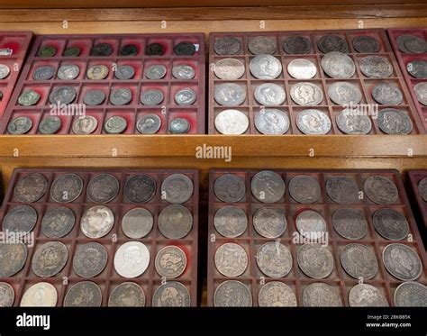 Well organized coin collection on display Stock Photo - Alamy