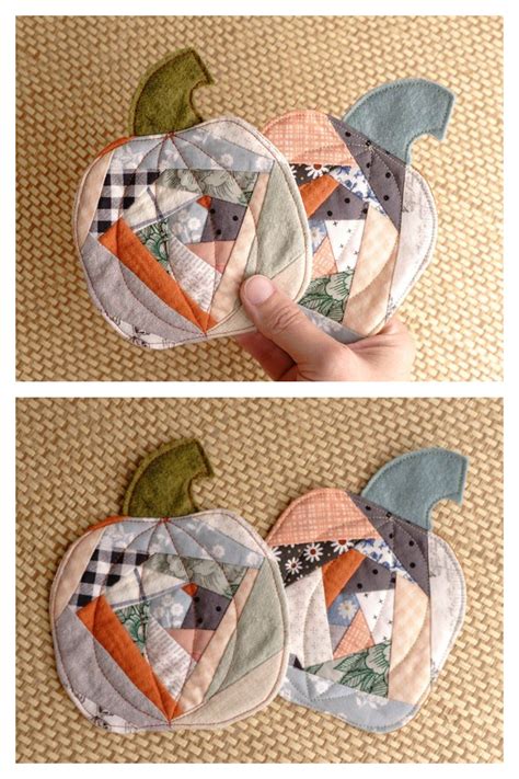 Crazy Quilted Pumpkin Coasters Free Sewing Pattern Fabric Art Diy