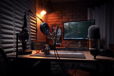 Premium Ai Image A Voiceover Artists Recording Setup Featuring A Mi