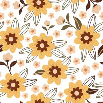 Seamless Pattern Cute Cartoon Flowers And Leaves Vector Floral Pattern