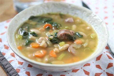 Smoked Sausage And White Bean Soup With Spinach Aggie S Kitchen