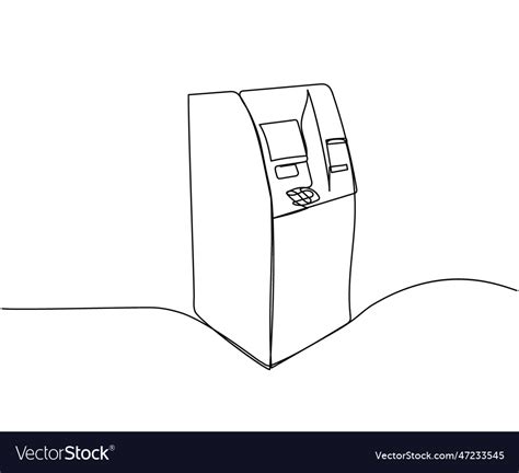 Atm Cash Machine Bank One Line Art Continuous Vector Image