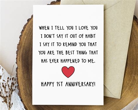 1st Anniversary Card Printable, 1 Year Romantic Anniversary Card for ...