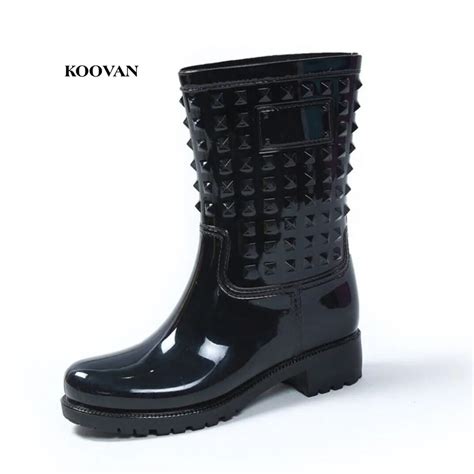 Koovan Rain Boots 2017 Fashion Rivets Colorful Women Rain Boots Warm Non slip Rain Boots For ...