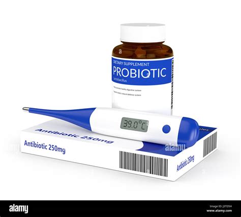 3d Render Of Antibiotic And Probiotic Pills With Thermometer Isolated