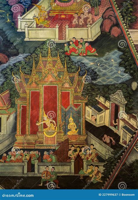 Ancient Thai Buddhist Mural Mural Painting Stock Image Image Of