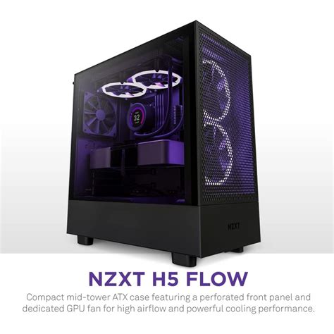 Nzxt H5 Flow Black White Atx Tempered Glass Elite H5 Pc Gaming Case