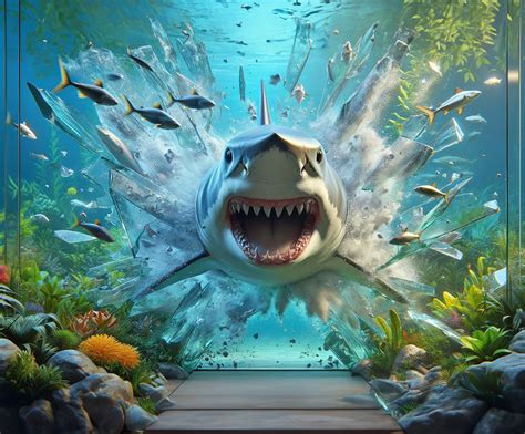 Shark Breaking Through a Glass Barrier Poster | Wall Art