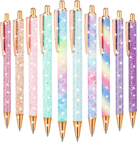 Umorismo 10 PCS Bling Metal Pens Retractable Ballpoint Pens Black Ink