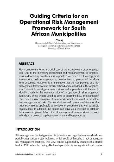 Guiding Criteria For An Operational Risk Management Framework Fo South