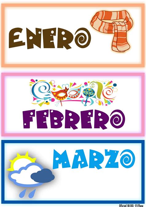 Los meses del año Enero Febrero y Marzo Calendario para niños