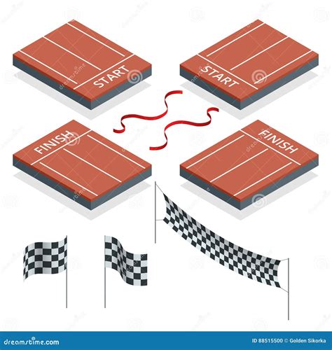 Isometric Start And Finish Checkered Flags Vector Illustration Stock