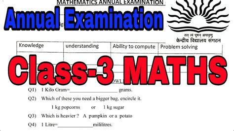 Kv Question Papers Class Maths Previous Year Annual Exam For