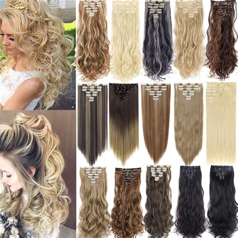 FLORATA Lot de 7 extensions de cheveux synthétiques à clipser 16 clips