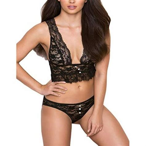 Psychovest Black Lace Crop Top Bra And Panty Lingerie Set Jiomart