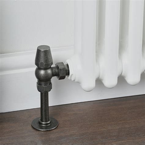 Milano Windsor Pewter Traditional Thermostatic Angled Radiator Valves Pair