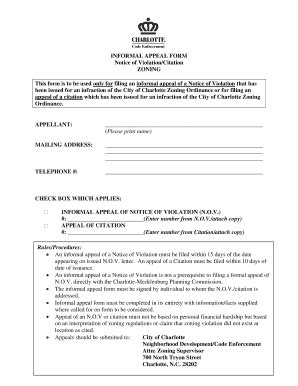 Zoning Citation Appeal Form Charlotte Mecklenburg County Charmeck