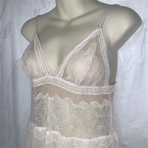 Victorias Secret Ivory Sheer Negligee Chiffon Lace N Gem