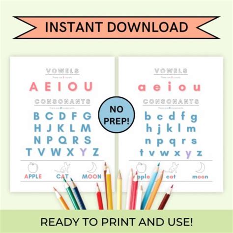 Vowels And Consonants Chart 18 Print Sizes Upper Case And Lower Case