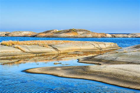 Fotokonst Landskap Sk Rg Rd Klippa Vid Havet Stockholms Sk Rg Rd