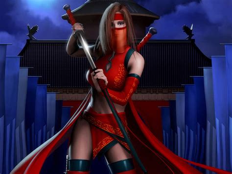 Free Download Red Ninja Kill You Sexy Pose Female Thigh Highs Sexy Moon Warrior Waring