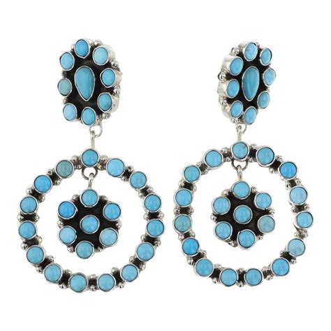 Lot Sheila Becenti Navajo Kingman Turquoise Chandelier Earrings