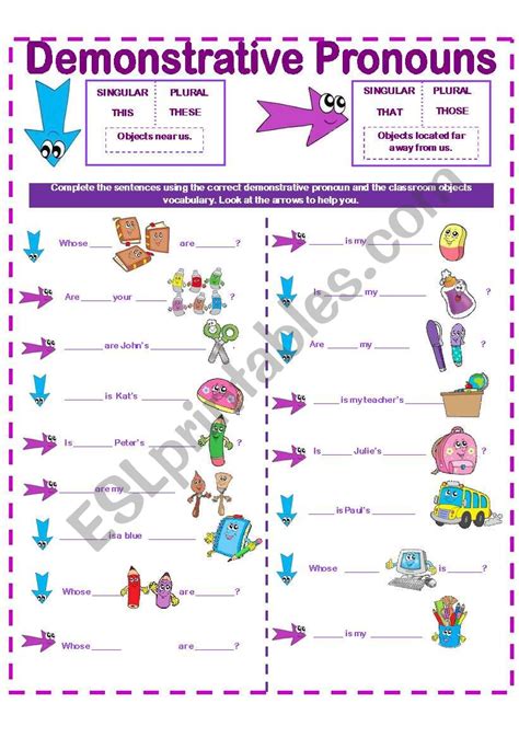 Demonstrative Pronouns This That These Those And Classroom Objects