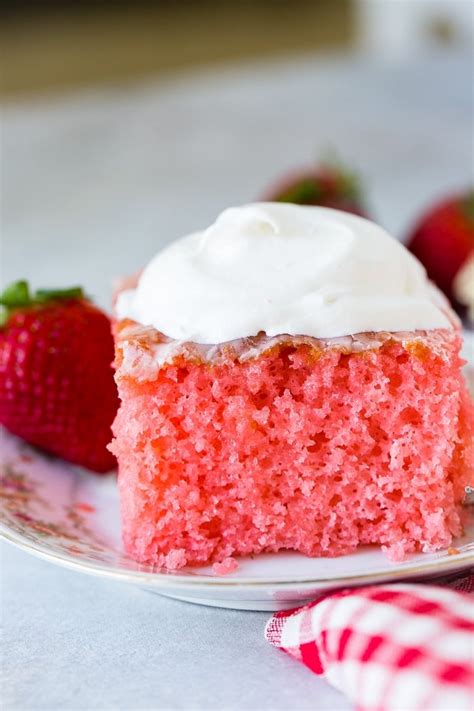 Strawberries and Cream Jello Cake - Oh Sweet Basil