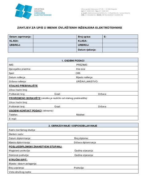 Fillable Online ZAHTJEV ZA UPIS U IMENIK STRANIH OVLATENIH Fax