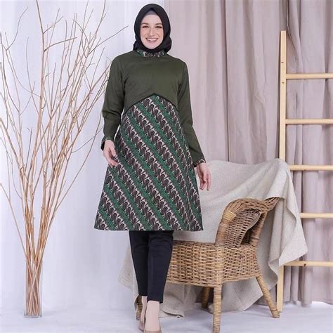 Model Tunik Batik Modern Elegan Kerja Kombinasi