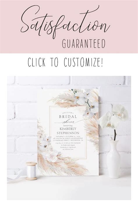 Pampas Grass And White Orchids Chic Bridal Shower Invitation Zazzle