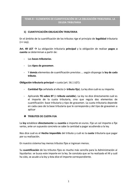 TEMA 8 Elementos DE Cuantificación DE LA Obligación Tributaria LA