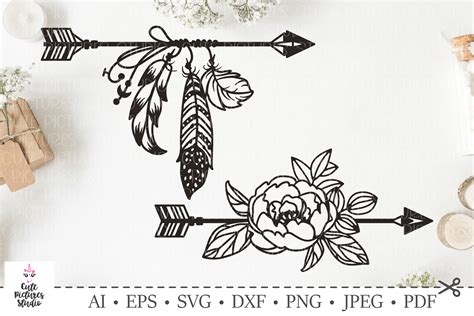 Set Of Arrows With Feathers Flowers Svg Bundle Boho Style