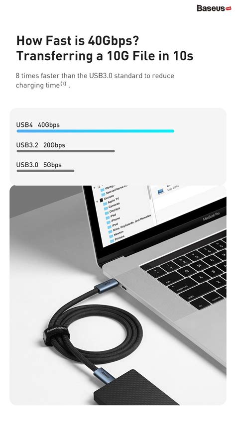 Cáp C To C Xuất Video 4k Baseus Flash Series Thunderbolt 4 Data 40gbps